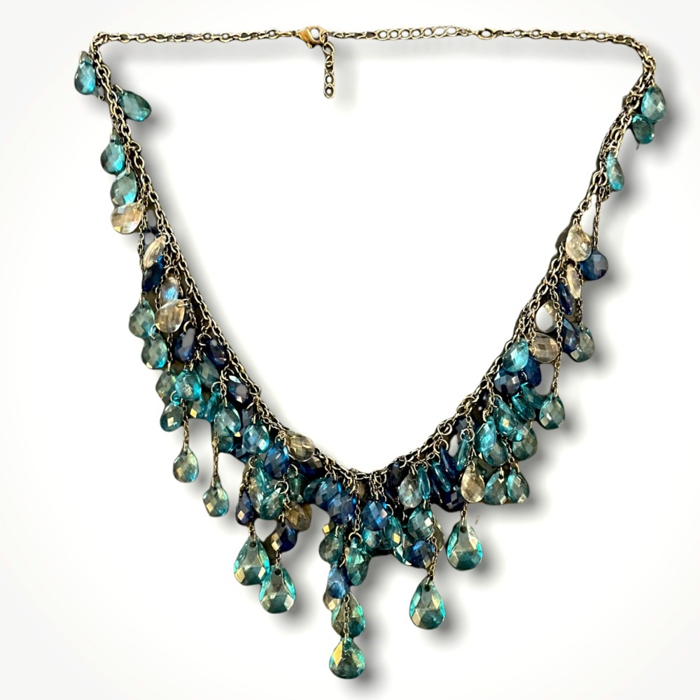 Blue beaded bib necklace